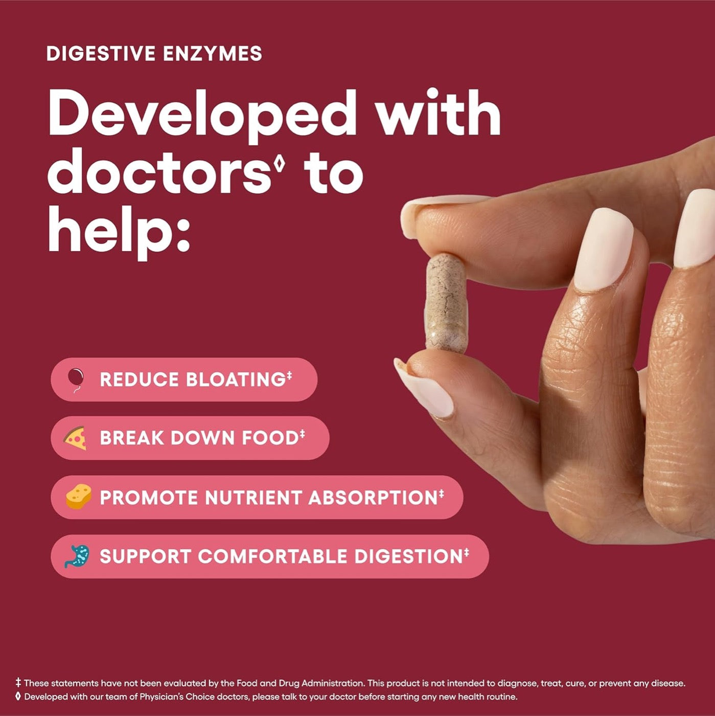 Hand holding digestive enzyme capsule