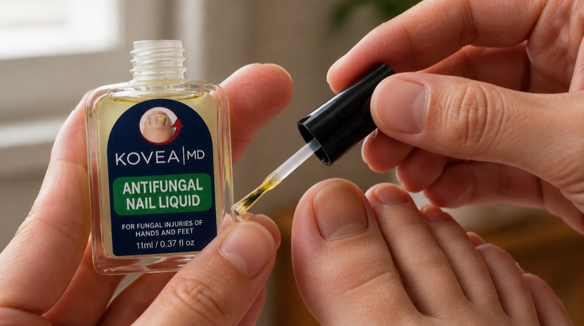 KoveaMD brush-on being applied to a toenail