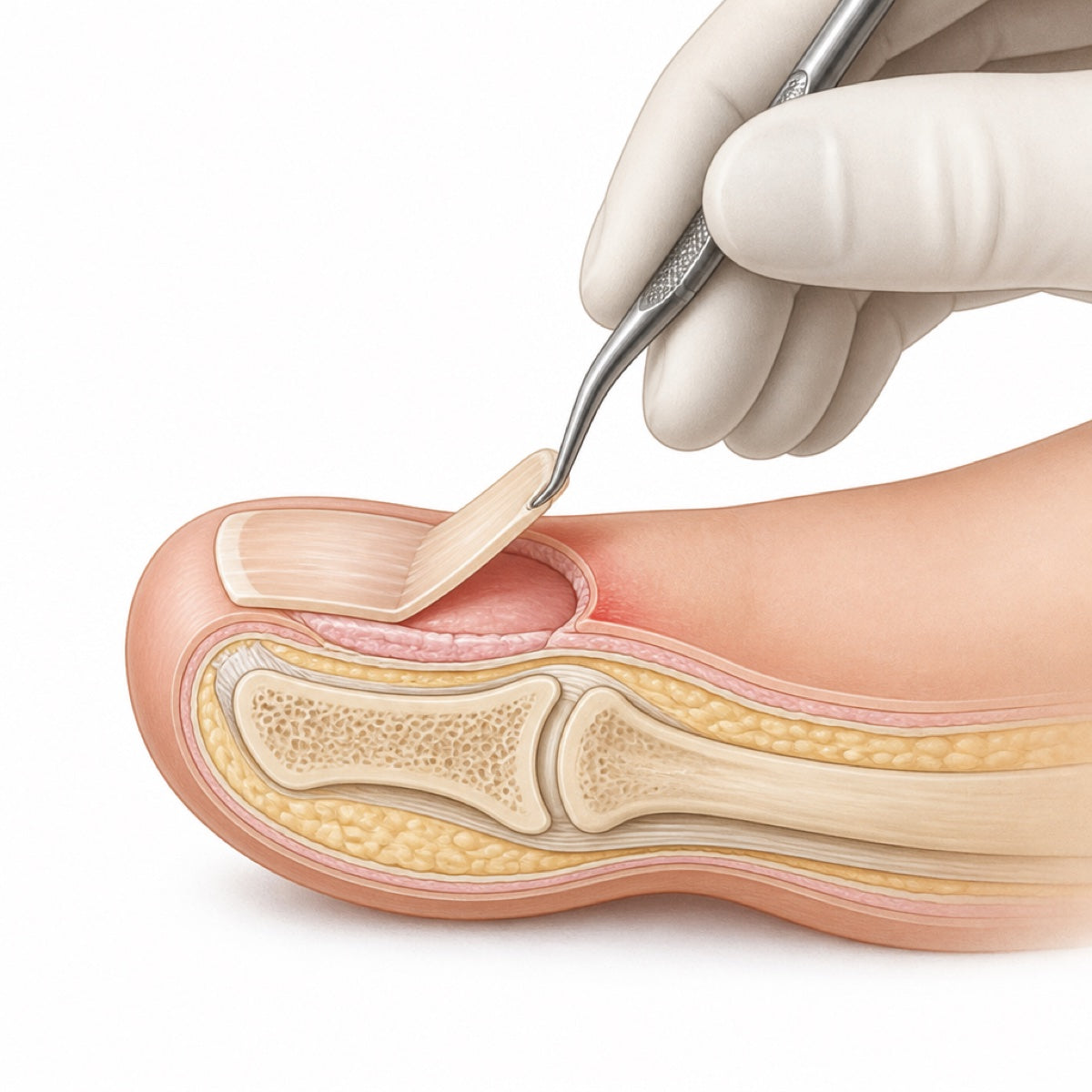 Medical illustration of surgical nail removal procedure